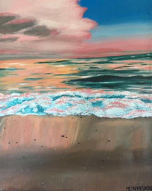 Waves at Sunset - 18x24in Original Acrylic Painting