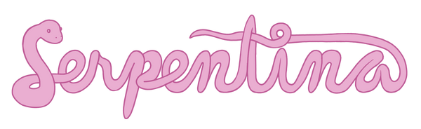 Pink 'Serpentina' logo written out of the shape of a snake